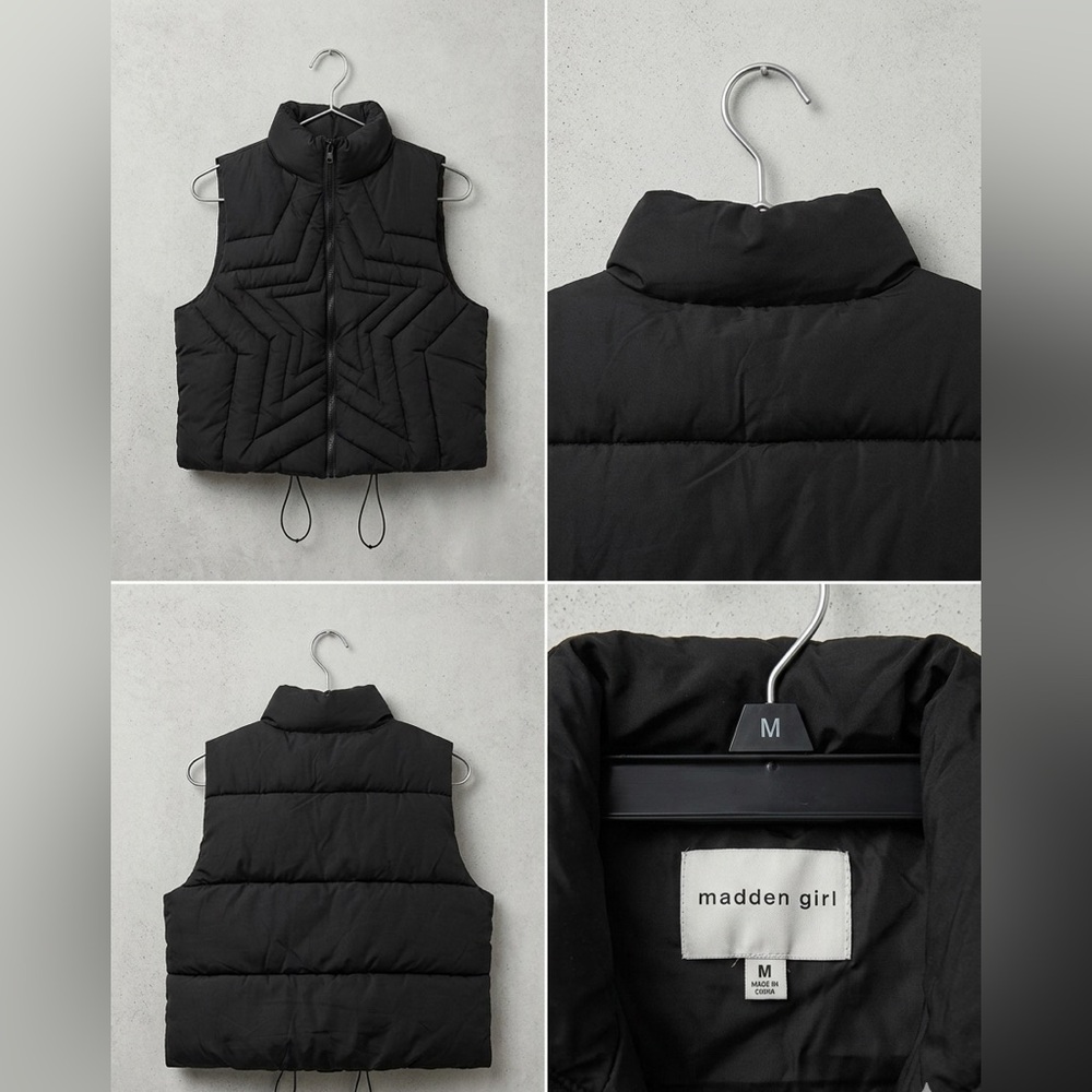 Madden Girl Black Quilted Star-Pattern Puffer Vest